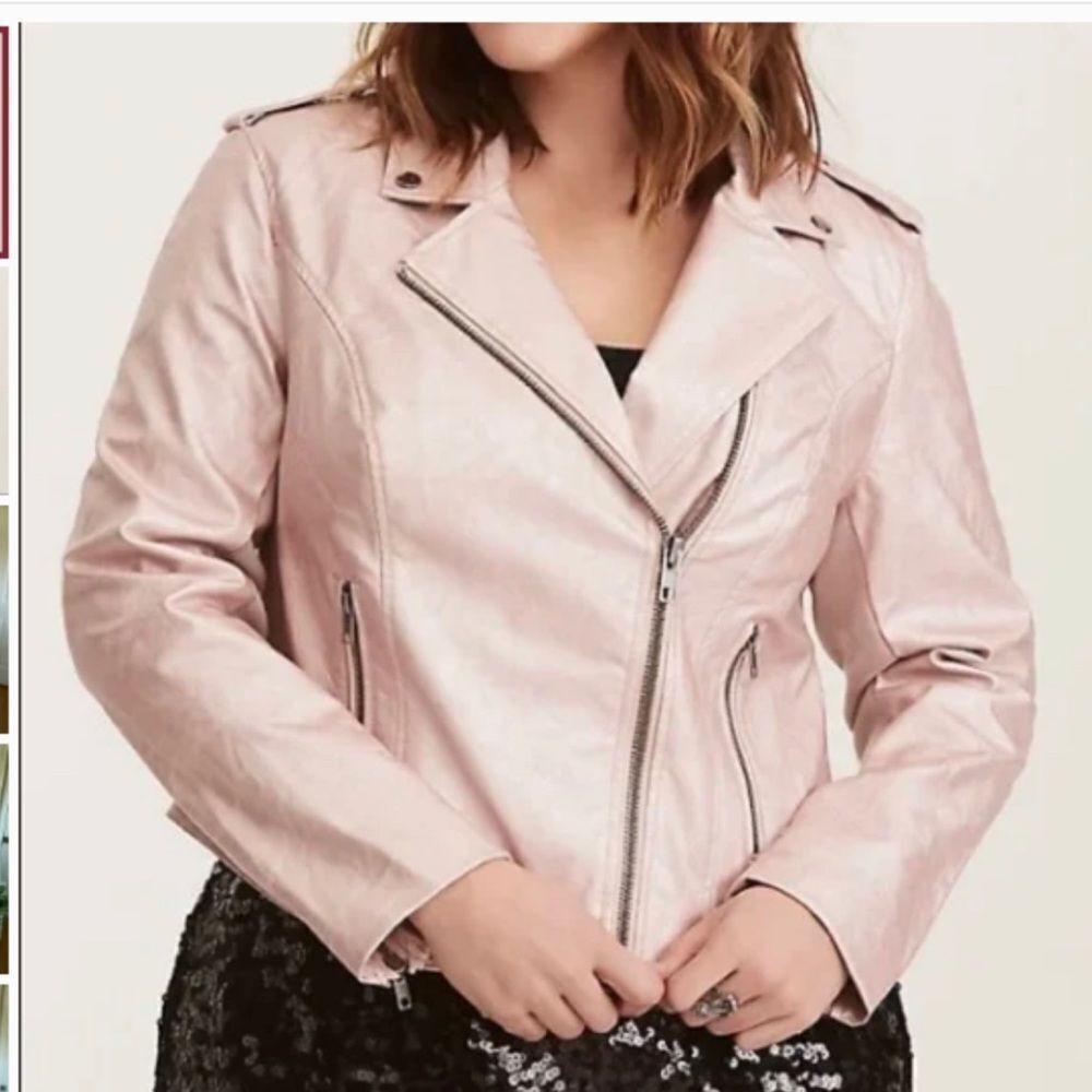 Torrid size 1 (1XL) rose gold pink shimmery Moto jacket vegan leather